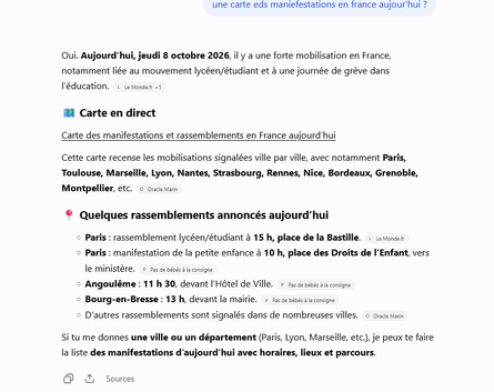 Réponse de ChatGPT du 8 octobre 2026 citant la carte ça brûle et Le Monde